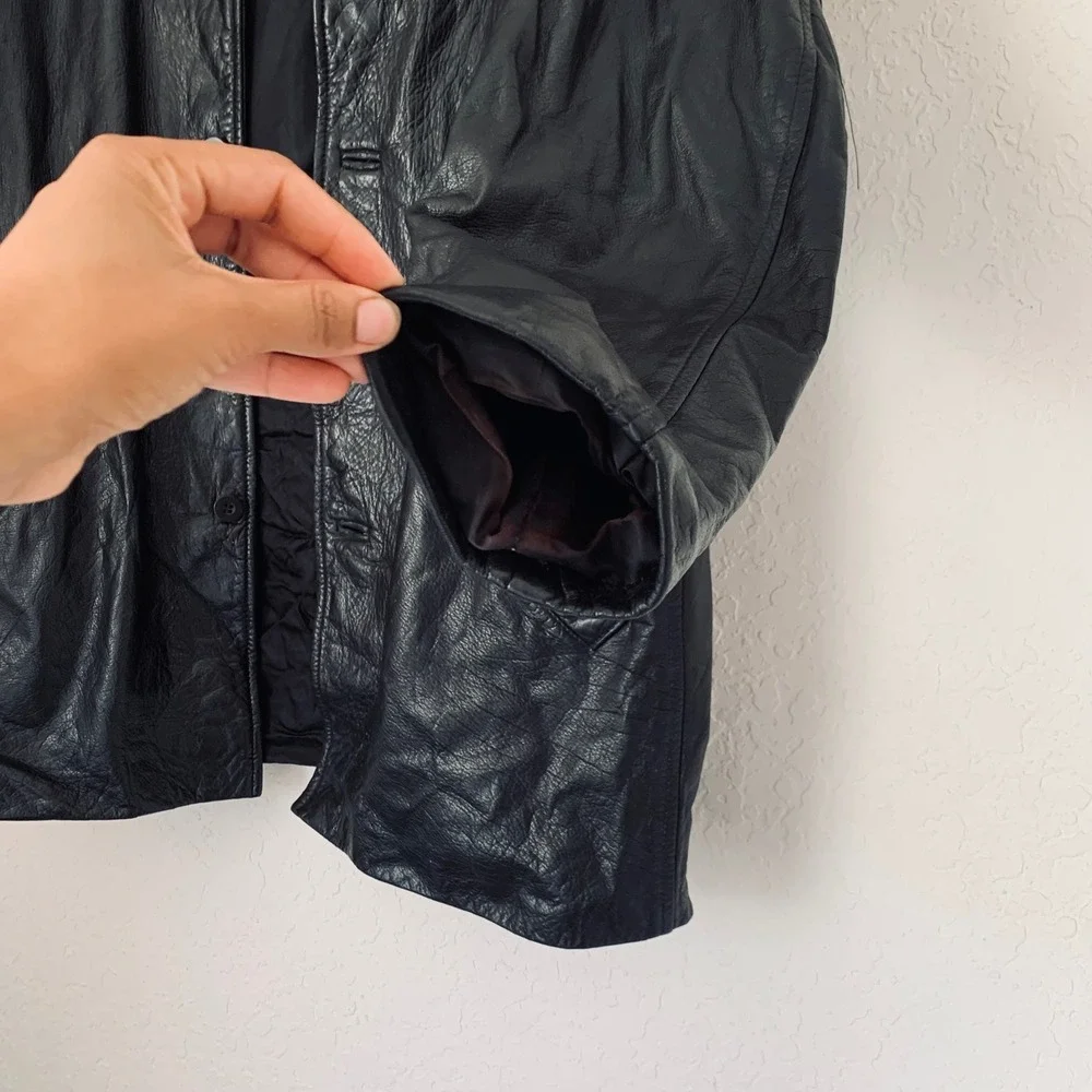 Diamond Leathers‎ Black Genuine Leather Jacket Mens XL Button Vintage USA Grunge